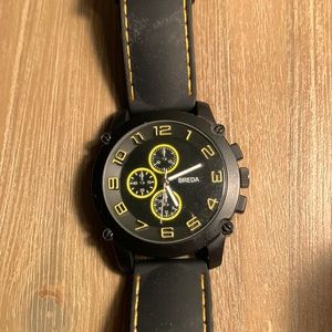 Breda Men's 8135-black "Colton" Black Bezel White Accented Silicone Band Watch